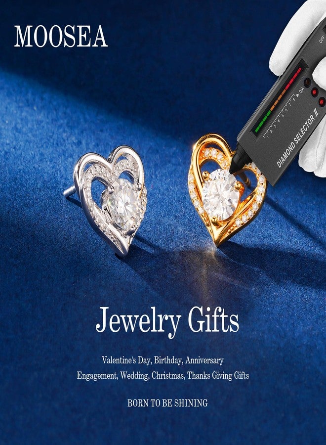 MOOSEA Moissanite Stud Earrings for Women, 18K White Gold Plated 925 Sterling Silver Brilliant Round Moissanite Earrings Heart Earrings for Women Bridesmaid Gifts Birthday Gifts for Women Wife Mom - Image 4